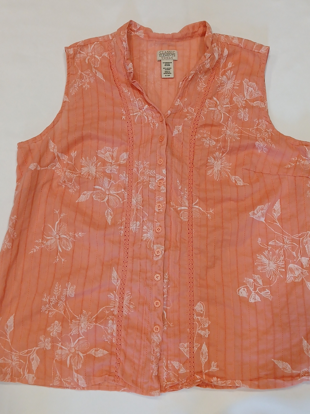 Classic Elements Coral Floral Sleeveless Button-Front Blouse